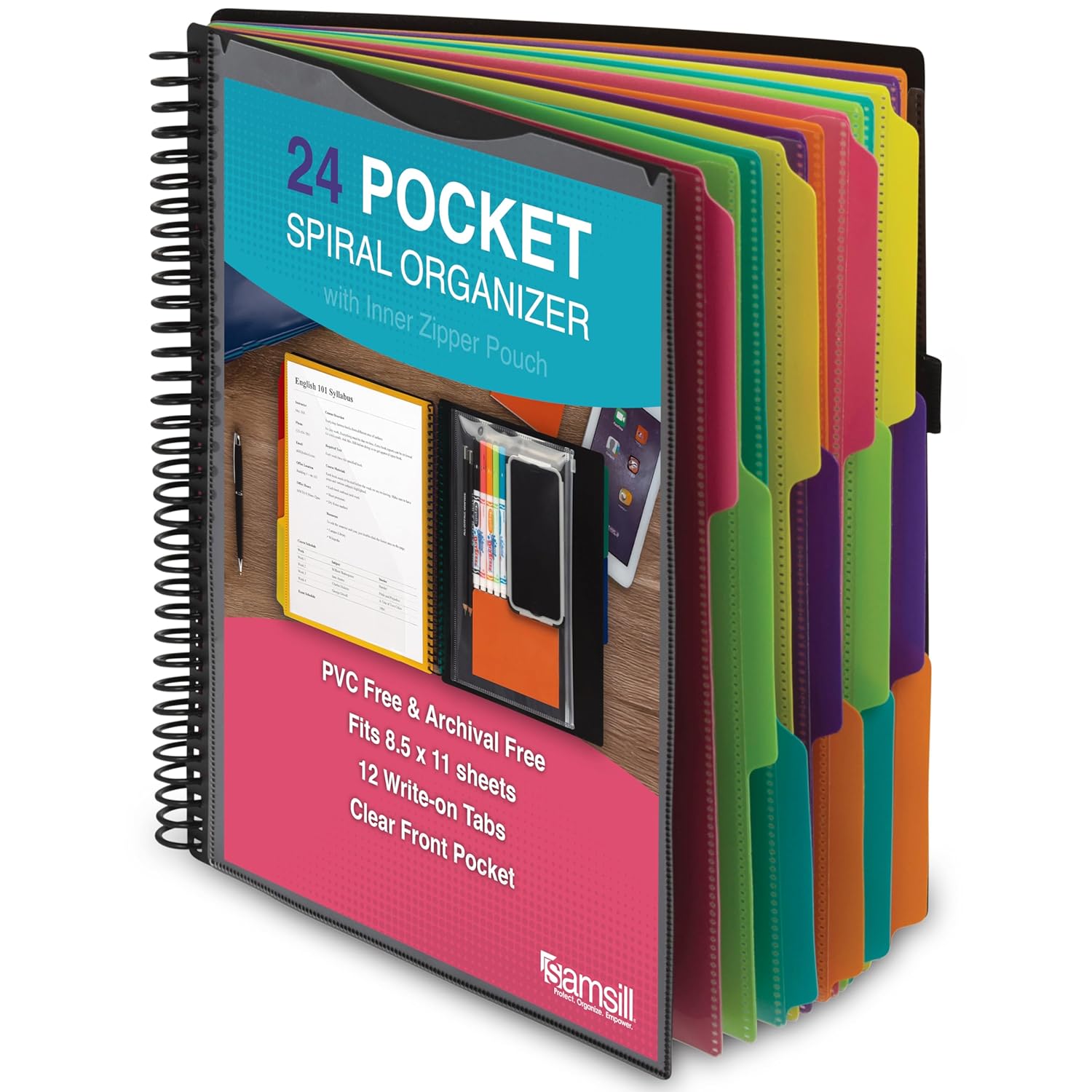 Document Organizer Folder - Multi-Pocket Spiral Folder with 12 Dividers