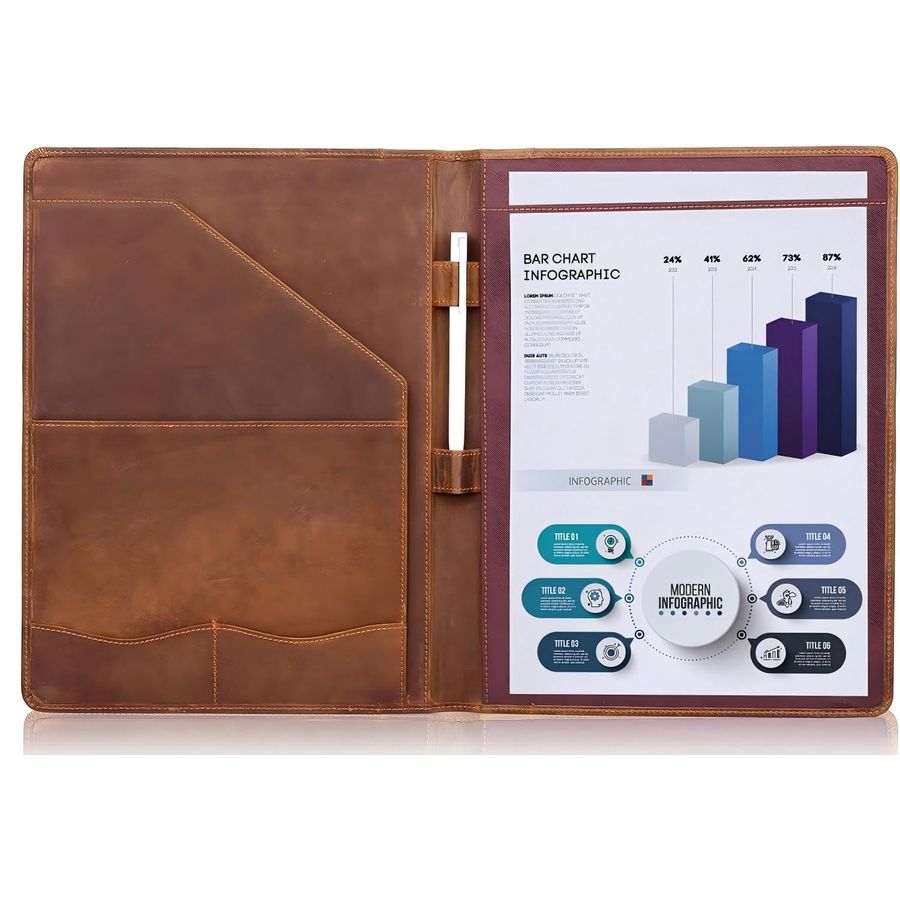 Document Organizer Folder - Leather Portfolio, A4 Document Folder Legal