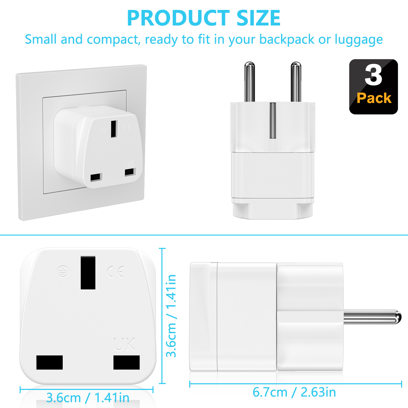 3PCS UK to EU Plug Adapter Eur – обзор и цена Travel Accessories Europe