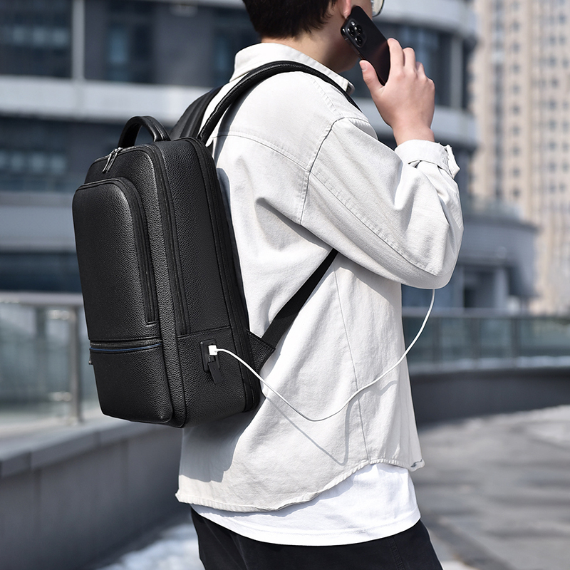PU Leather Men's Backpack USB  – обзор и цена Travel Accessories Leather