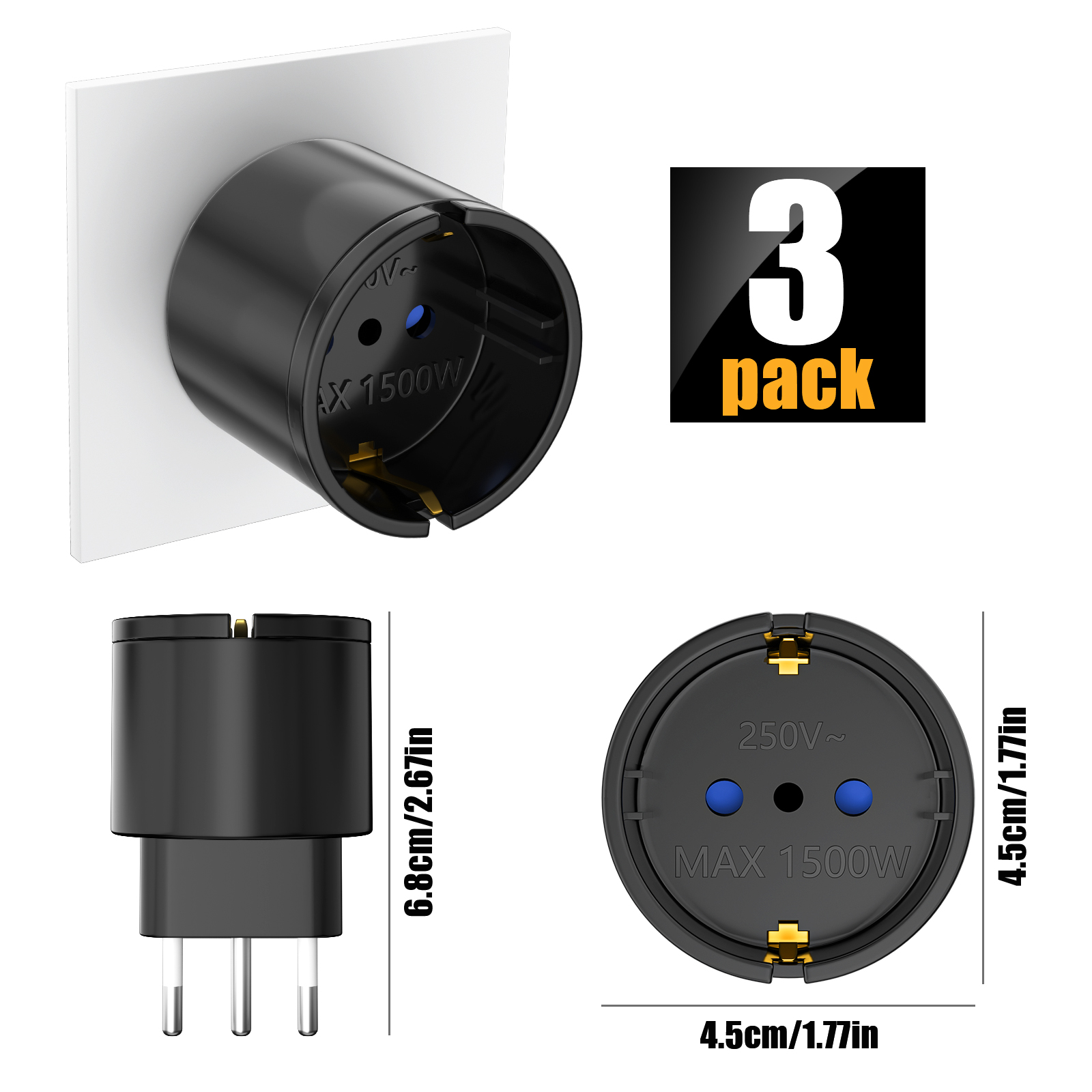 3PCS 1500W Europe Germany to I – обзор и цена Travel Accessories Europe
